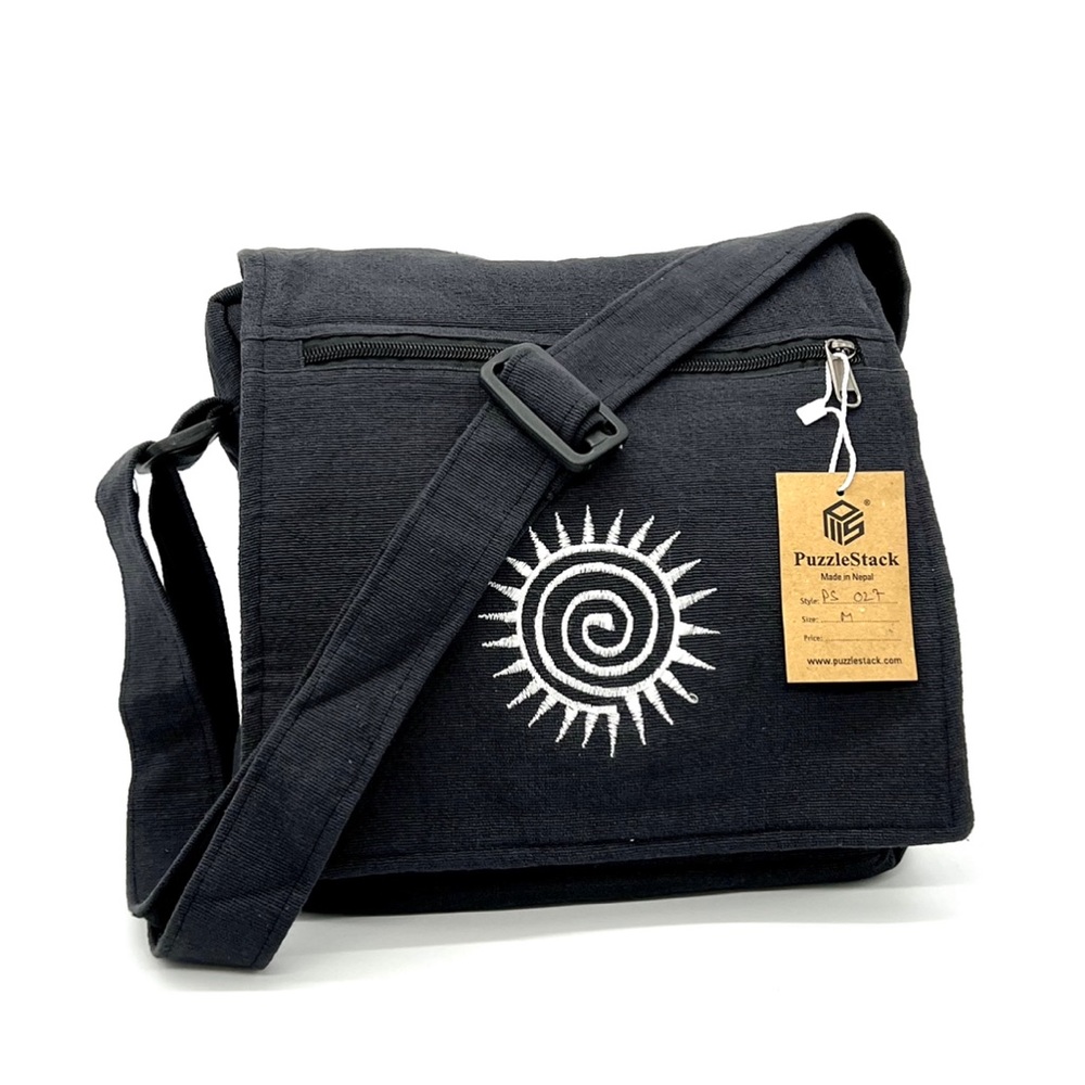 Messenger Bag with Swirl Embroidery